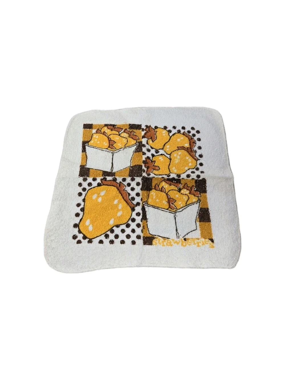 1970s yellow and orange strawberry-patterned kitchen towels Washcloths Rare X3
